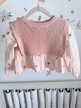 Zara Pink Knit Overlay Blouse